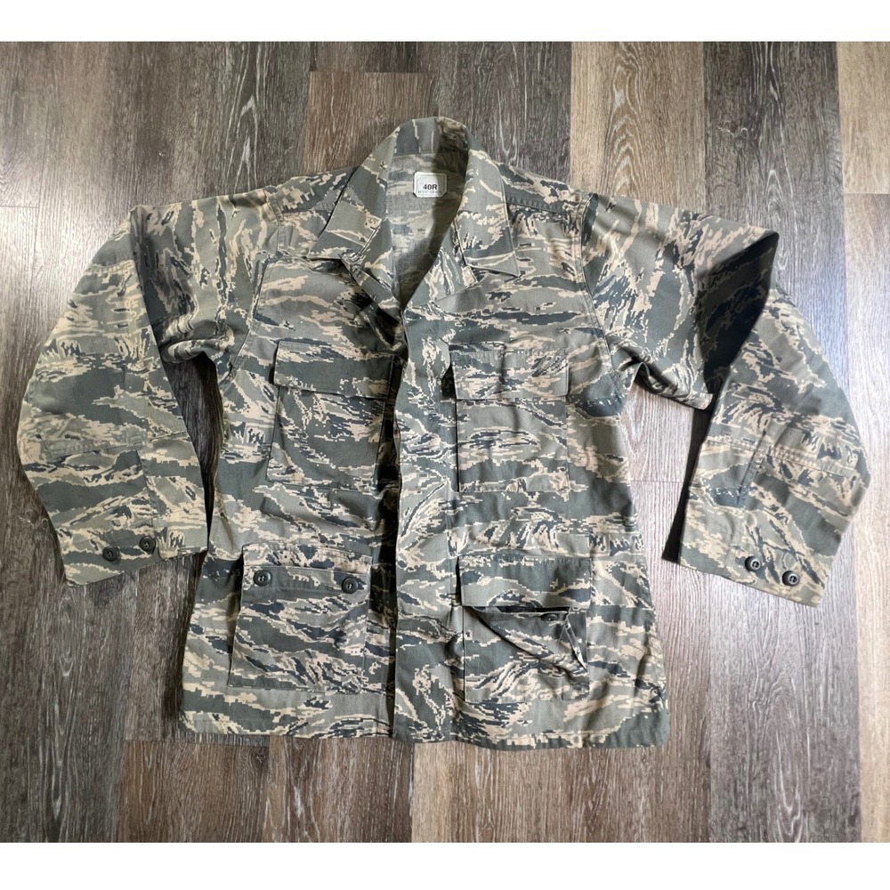 US Air Force ABU Camo Field Jacket Mens 40R Green Tiger Stripe Utility Coat